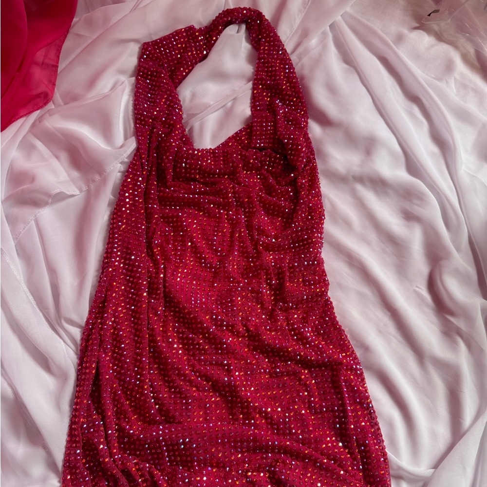 Oh polly sequin pink cowl neck dress